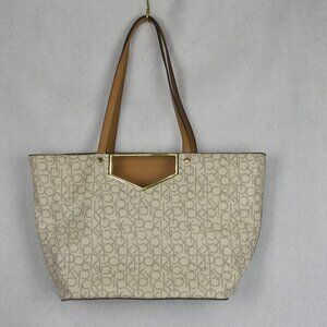 Calvin Klein Large Tote Bag Logo Beige Off White